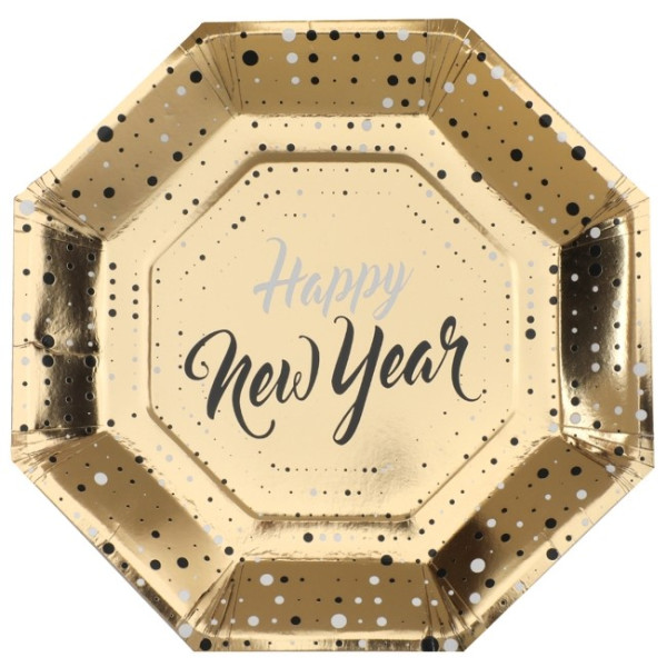 Plato de Happy New Year 10 Unidades de 23 Centímetros de color Oro