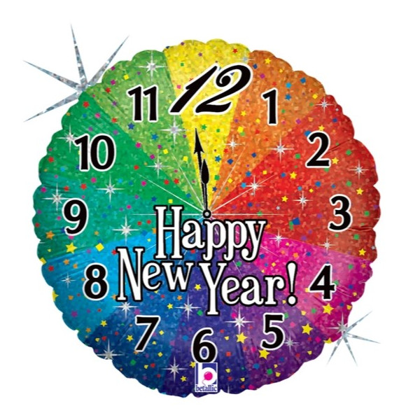 Globo Foil de Reloj Happy New Year Holográfico de 46 Centímetros