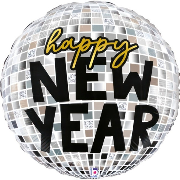Globo Foil de Bola Disco Happy New Year de 91 Centímetros