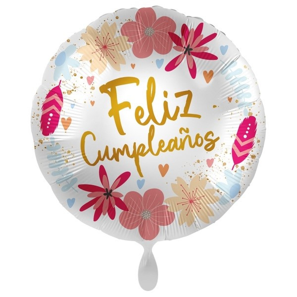 Globo Foil de Feliz Cumpleaños Flores de 43 Centímetros