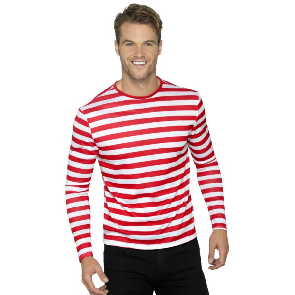 Camiseta con Rayas de color Blanco y Rojo para Adulto