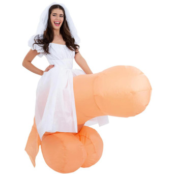 Disfraz de Novia Montada sobre Pene Hinchable para Adulto