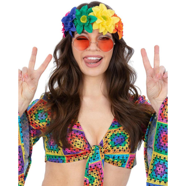 Corona de Flores Hippie Rainbow para Adulto