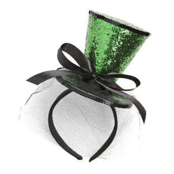 Mini Sombrero con Lazo y Velo de color Verde para Adulto