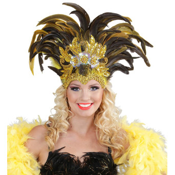 Tocado de Plumas Inca Show de color Oro para Adulto