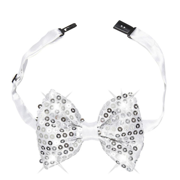 Pajarita de color Plata con Lentejuelas y 4 LED´s Parpadeantes