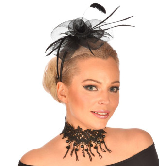Gargantilla de color Negro con Perlas y Cadenas para Adulto