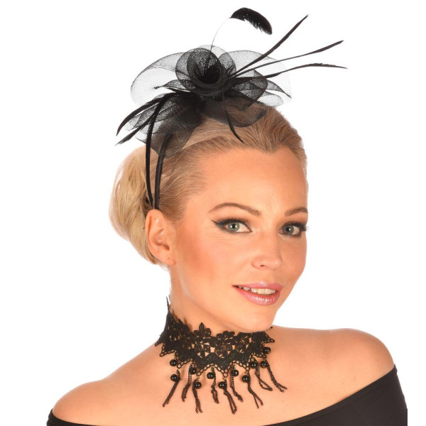 Gargantilla de color Negro con Perlas y Cadenas para Adulto