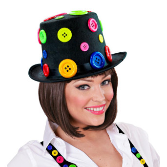 Sombrero de Copa de color Negro con Botones para Adulto