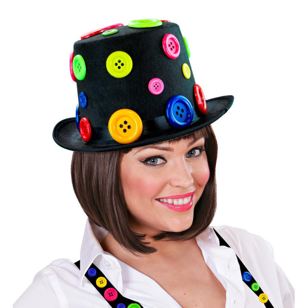 Sombrero de Copa de color Negro con Botones para Adulto