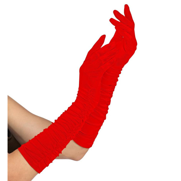 Guantes Plisados de Elastano de color Rojo de 40 Centímetros para Adulto