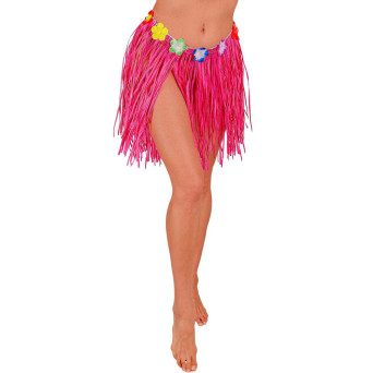 Falda Hawaiana de 40 Centímetros de color Rosa con Flores