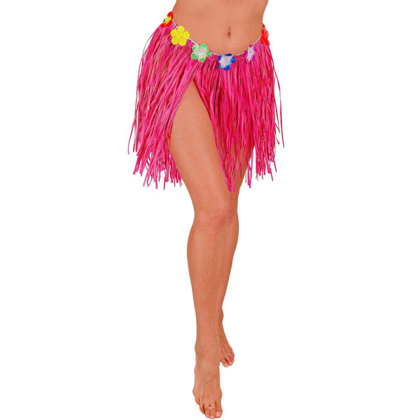 Falda Hawaiana de 40 Centímetros de color Rosa con Flores