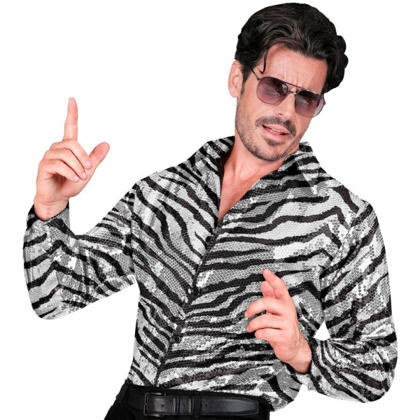 Camisa de Cebra de color Plata con Lentejuelas para Adulto