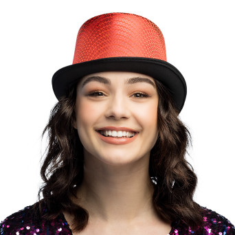 Sombrero de color Rojo con Lentejuelas para Adulto