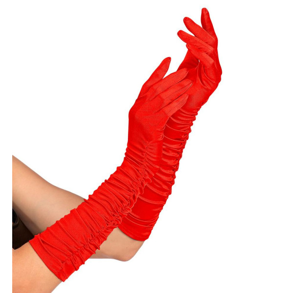 Guantes de Elastano Satén Plisado de color Rojo de 44 Centímetros
