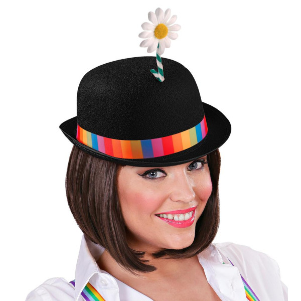 Bombín de Payaso de color Negro con Flor para Adulto