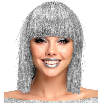 Peluca Plateada de Glitzy para Adulto