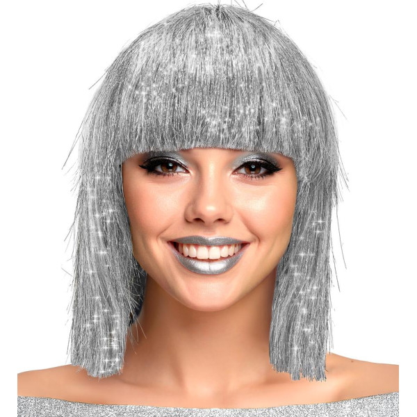 Peluca Plateada de Glitzy para Adulto