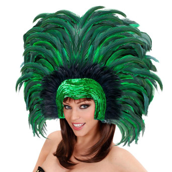 Tocado de Brasil de color Verde con Plumas para Adulto
