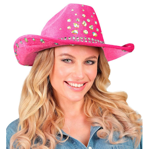 Sombrero de Vaquero de color Rosa con Brillantes para Adulto