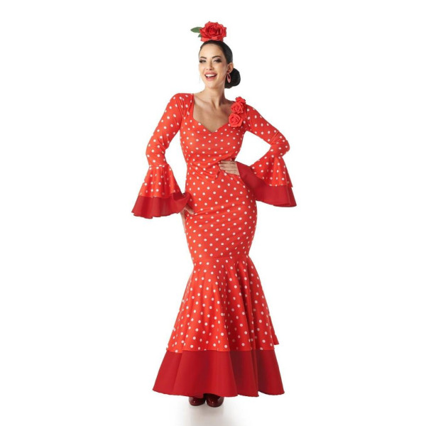 Disfraz de Flamenca de color Rojo con Lunares Blancos para Adulto
