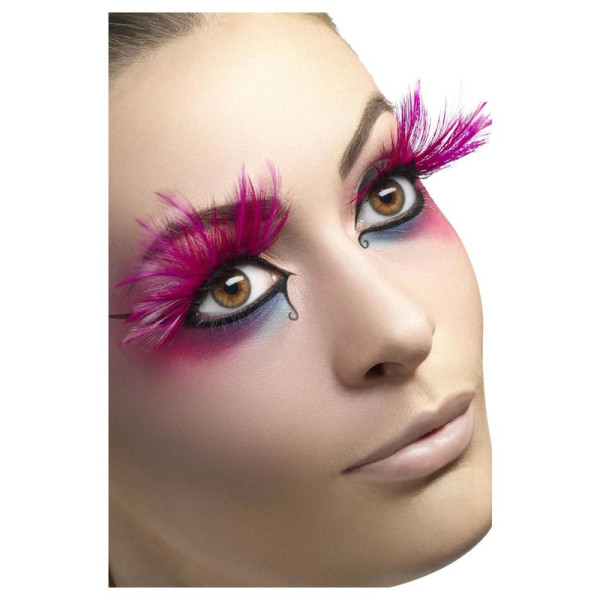 Pestañas de color Rosa con Plumas para Adulto