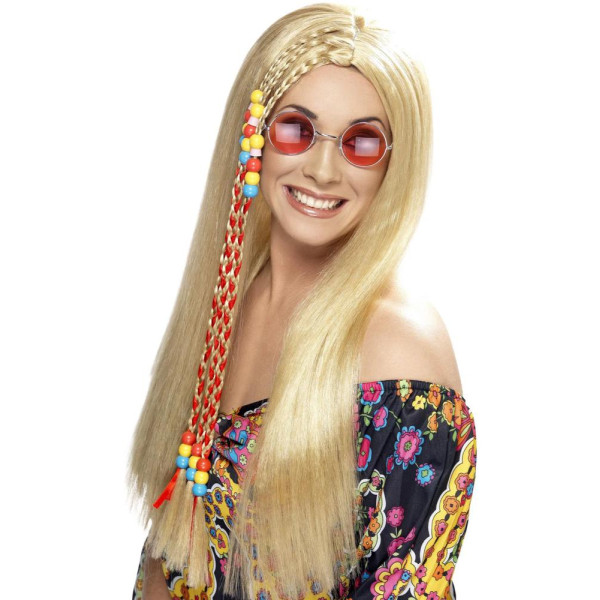Peluca Rubia de Hippie con Cuentas para Adulto