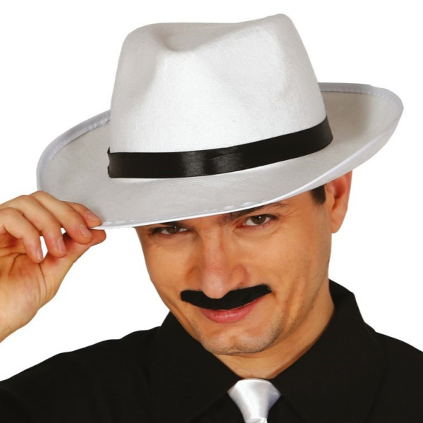 Sombrero de Gangster de color Blanco con Cinta Negra para Adulto