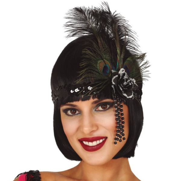 Cinta de Lentejuelas de color Negro con Plumas
