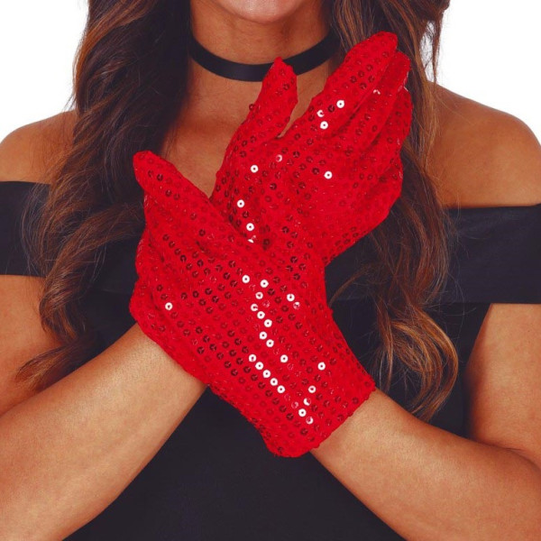 Guantes de color Rojo de 22 Centímetros con Lentejuelas