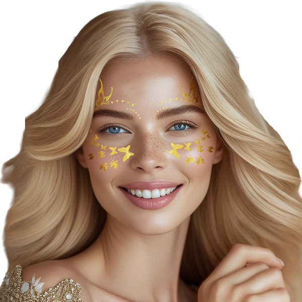 Tatuaje de Mariposa de color Oro para la Cara