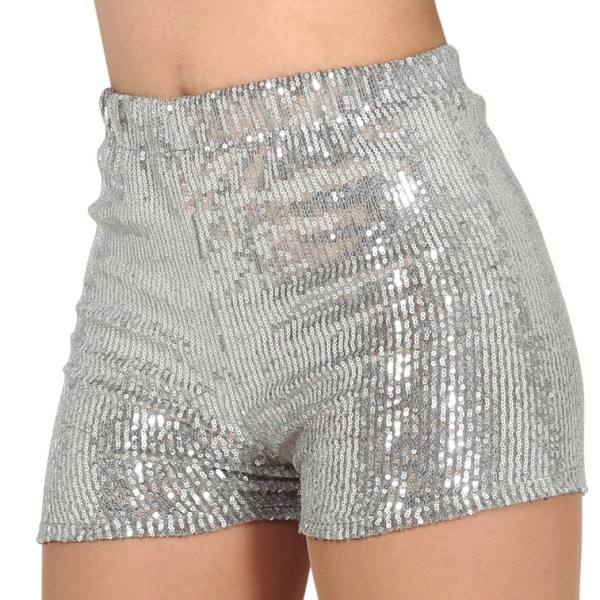 Pantalón Corto de Lentejuelas de color Plata para Adulto