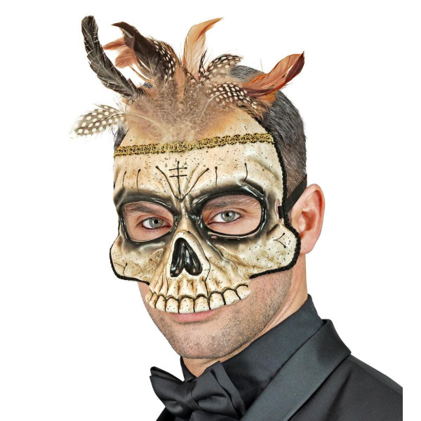 Máscara de Calavera Vudú con Plumas para Adulto