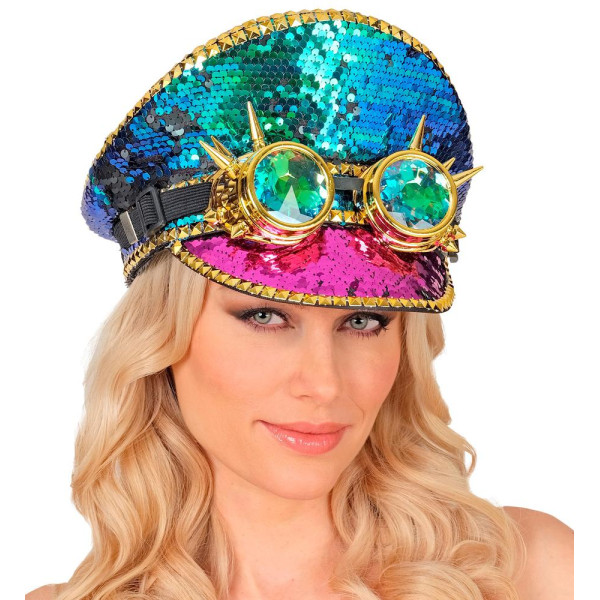 Gorra de Lentejuelas Multicolor con Gafas para Adulto