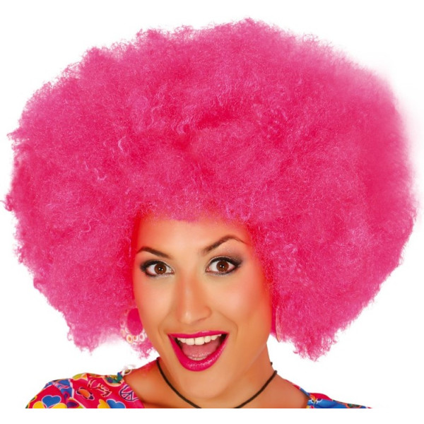 Peluca Rosa de Afro Extra para Adulto