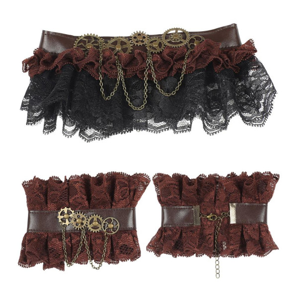 Set de Collar y Muñequeras de Steampunk para Adulto