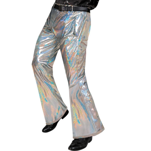 Pantalón de Campana de color Plata Holográfico para Adulto