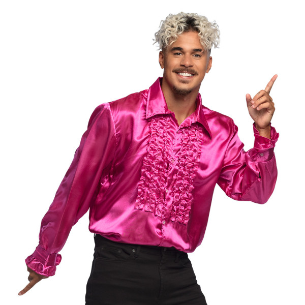 Camisa de color Rosa Cálido con Fruncidos para Adulto