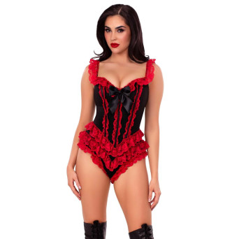 Body de color Negro y Rojo con Volantes y Lazo para Adulto