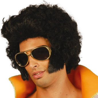 Peluca Negra de Rey del Rock para Adulto