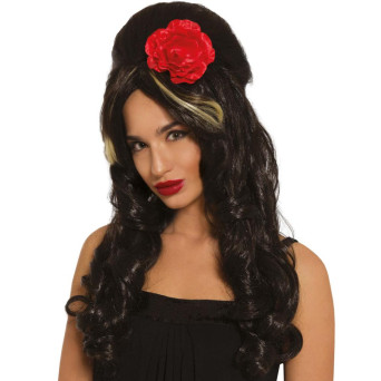 Peluca de Estrella del Pop con Flor para Adulto