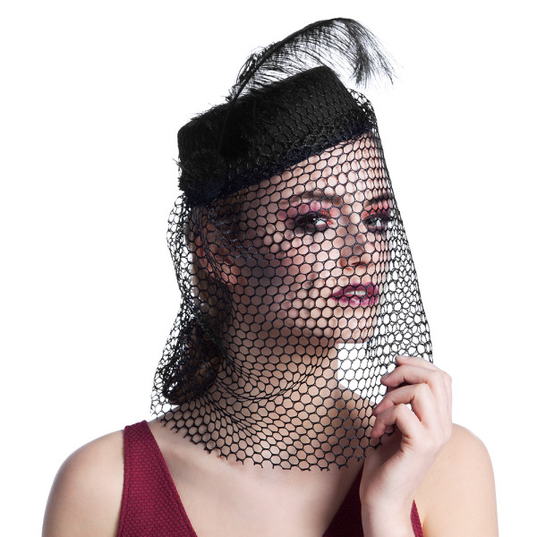 Gorro de Viuda de color Negro con Velo para Adulto
