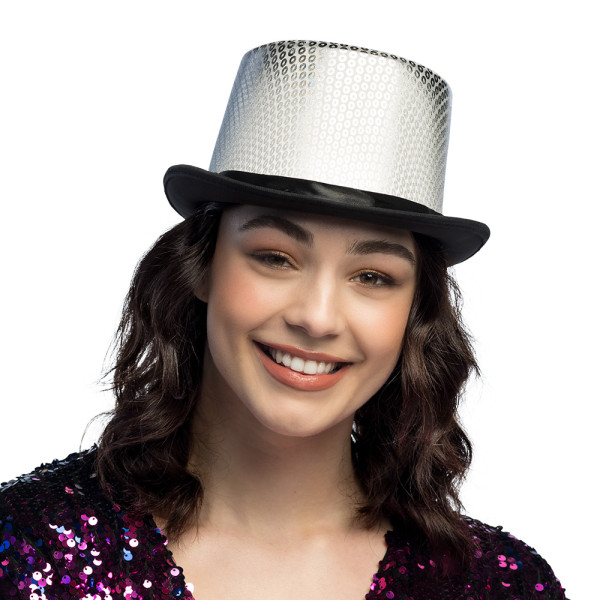 Sombrero de Copa de color Plata para Adulto