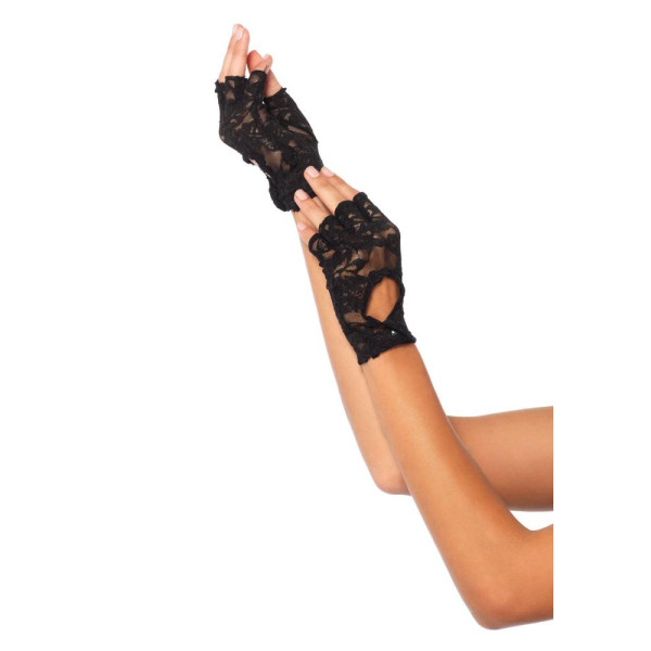 Guantes de Encaje de color Negro sin Dedos para Adulto