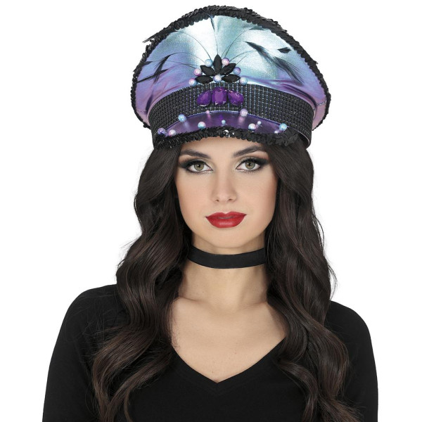 Gorra de Policía de color Morado con Plumas para Adulto