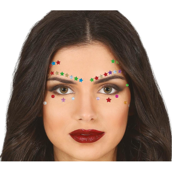 Gema Facial Adhesiva de Estrellas Multicolor
