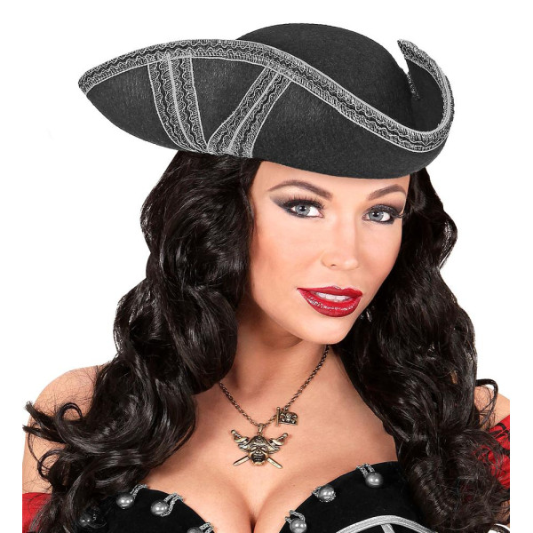 Sombrero de Pirata con Acabados Plateados para Adulto