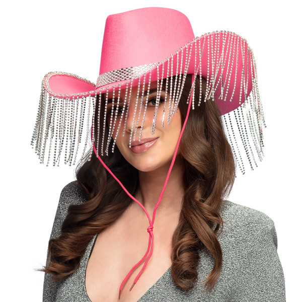 Sombrero de Vaquera Showgirl de color Rosa Hot para Adulto