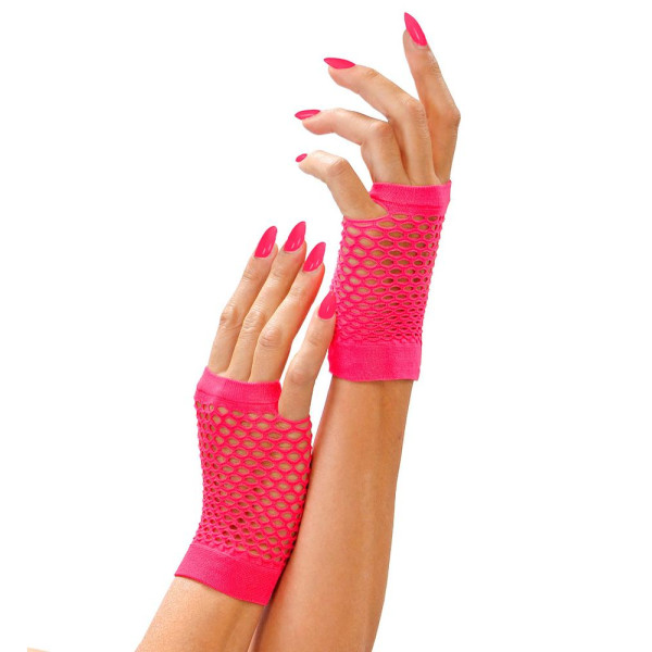 Guantes de Red sin Dedos de color Rosa Neón para Adulto